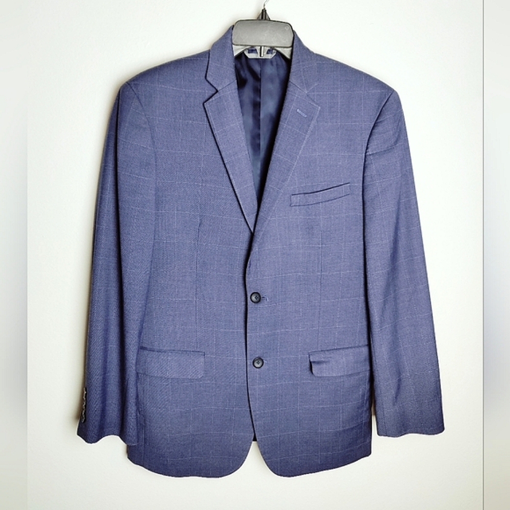Andrew Marc Men's Dark Blue Plaid 2-Button Notch Lapel Sport Coat, Sz 38R